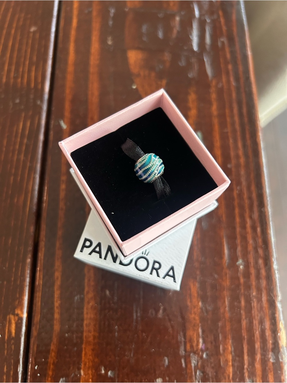 Pandora Blue and Teal Striped Sterling Silver Charm